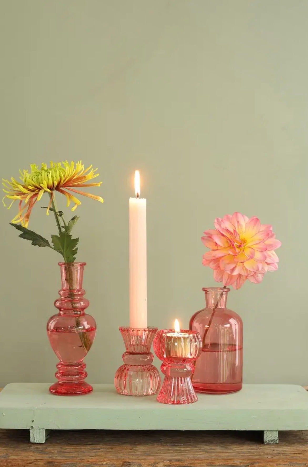 Glass Duo Candle Holder – Red