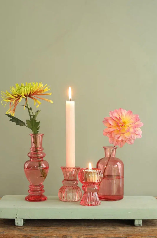 Glass Duo Candle Holder – Red
