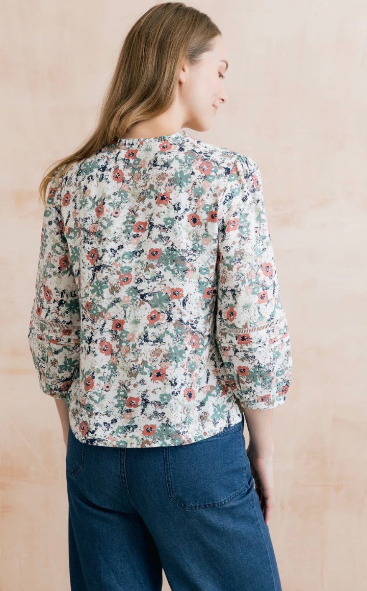 Printed Pintuck Blouse