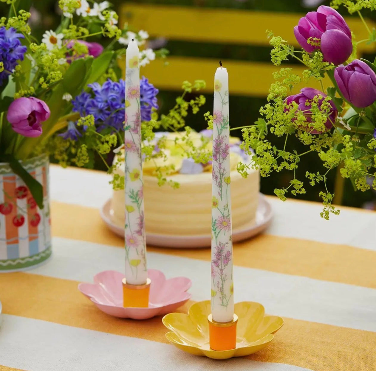 Meadow Flower Taper Dinner Candles - pack of 2