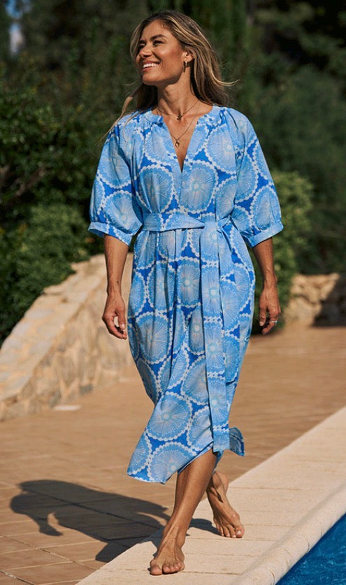 Antibes Luella Blue Cotton Print Dress