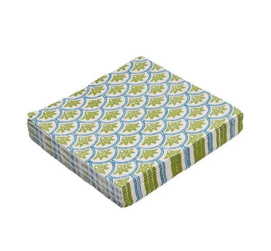 Land & Shore Paper Napkins – Green & Blue | Pack of 20