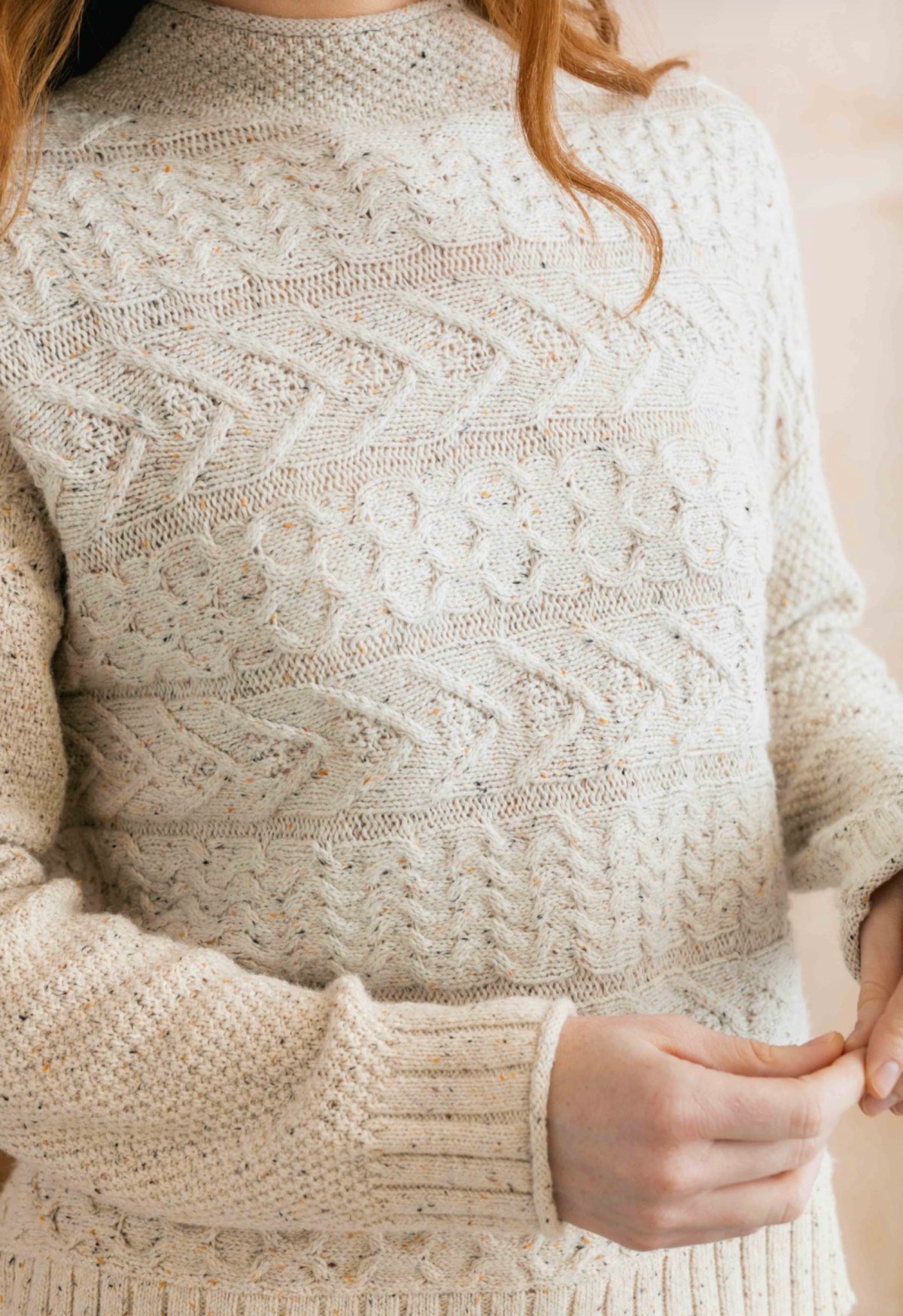 SONIA CABLE KNIT HIGH NECK JUMPER ECRU