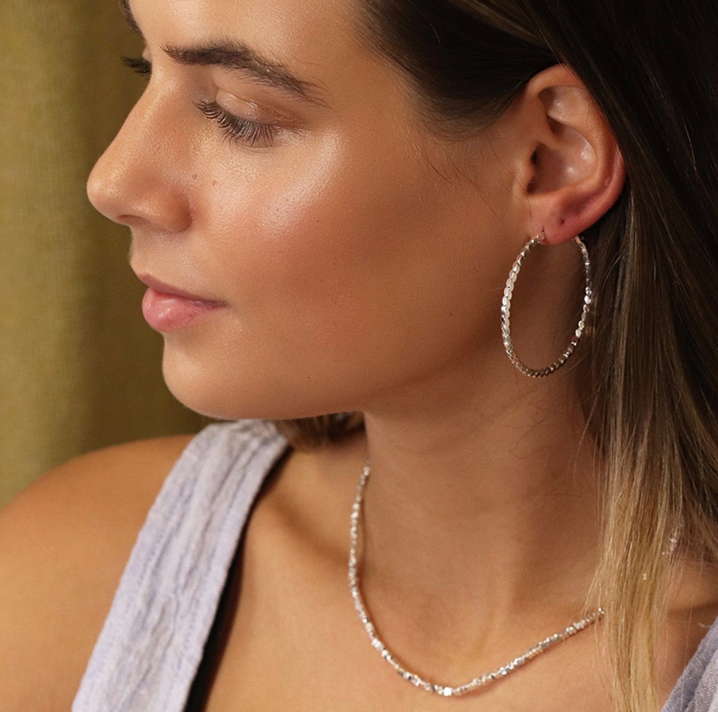 Silver plated Large Hoops - twisted rope design