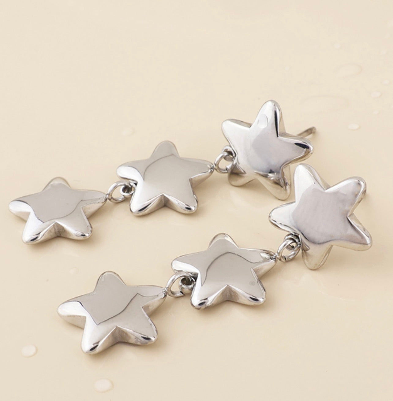 Silver Triple Star Drop Earrings