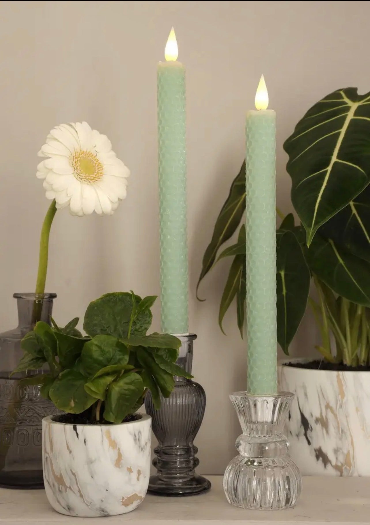 LED Dinner Candle with Timer - Eucalyptus Green