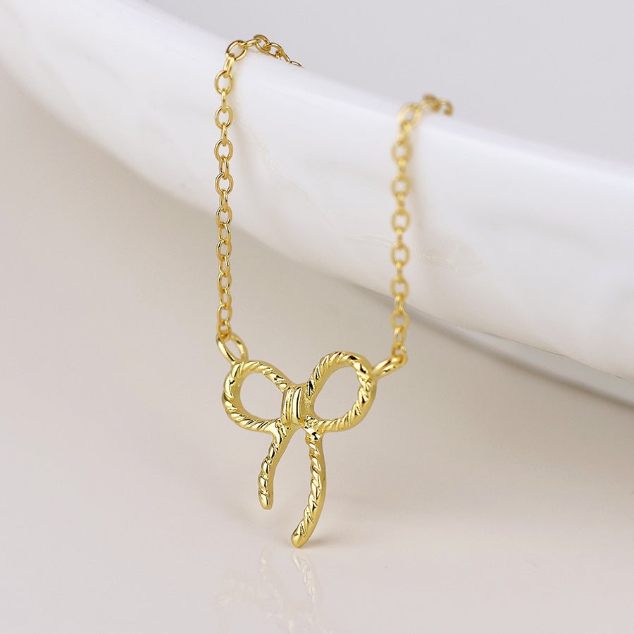 Sterling Silver Gold Plated Bow Necklace