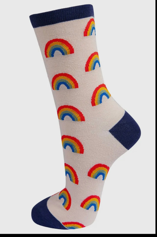 Women’s Rainbow Bamboo Socks in Navy Blue
