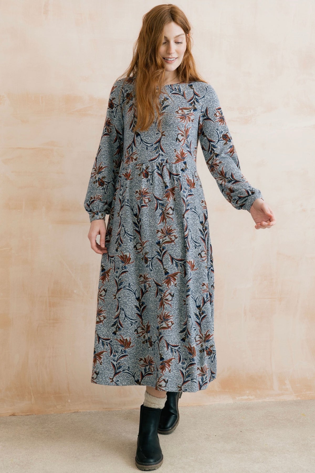DAMSON BRUSHED KNIT MIDI DRESS GREY