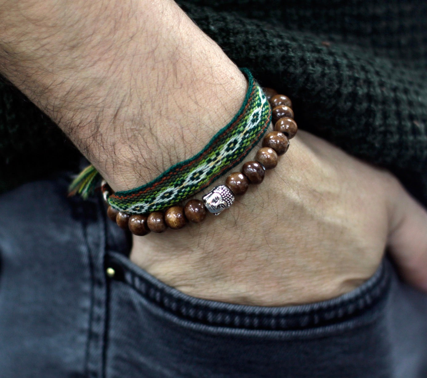 Mens Beaded Stretch Bracelet