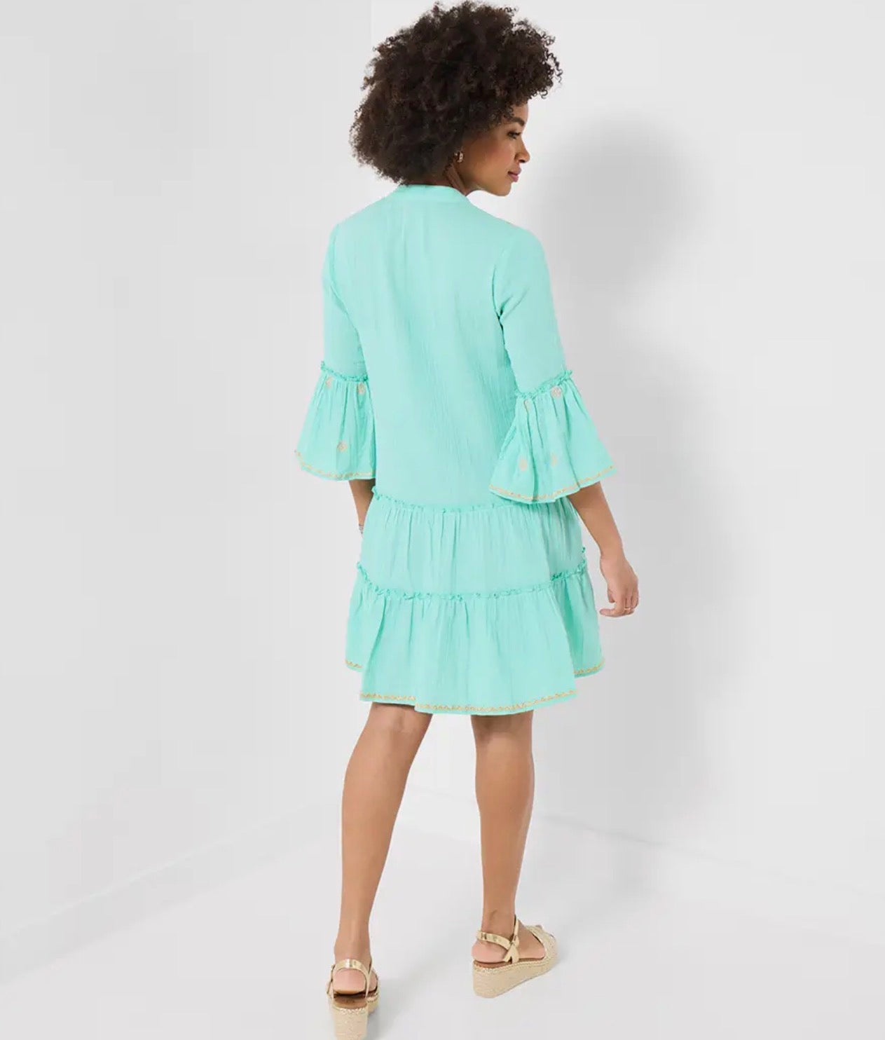 Aqua & Gold Embroidered Tunic Dress