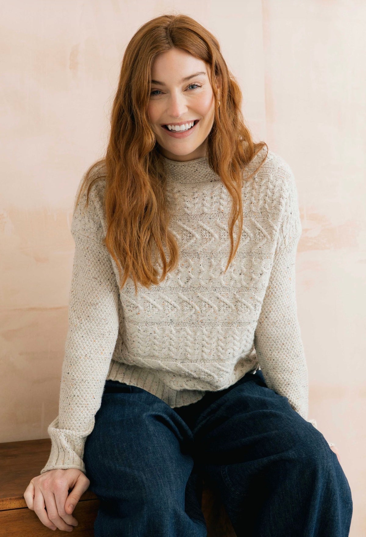 SONIA CABLE KNIT HIGH NECK JUMPER ECRU