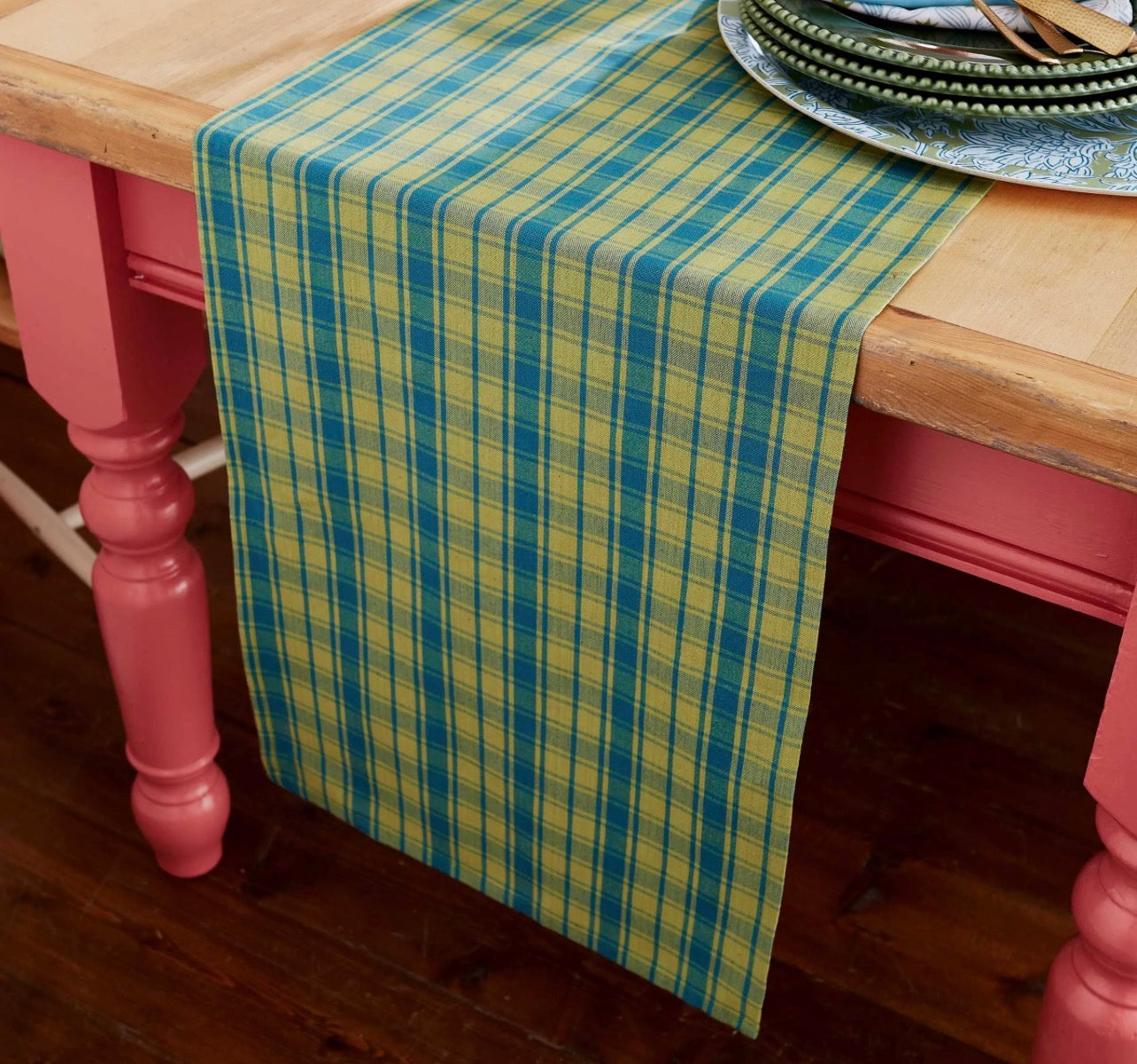 Land & Shore Green Check Table Runner