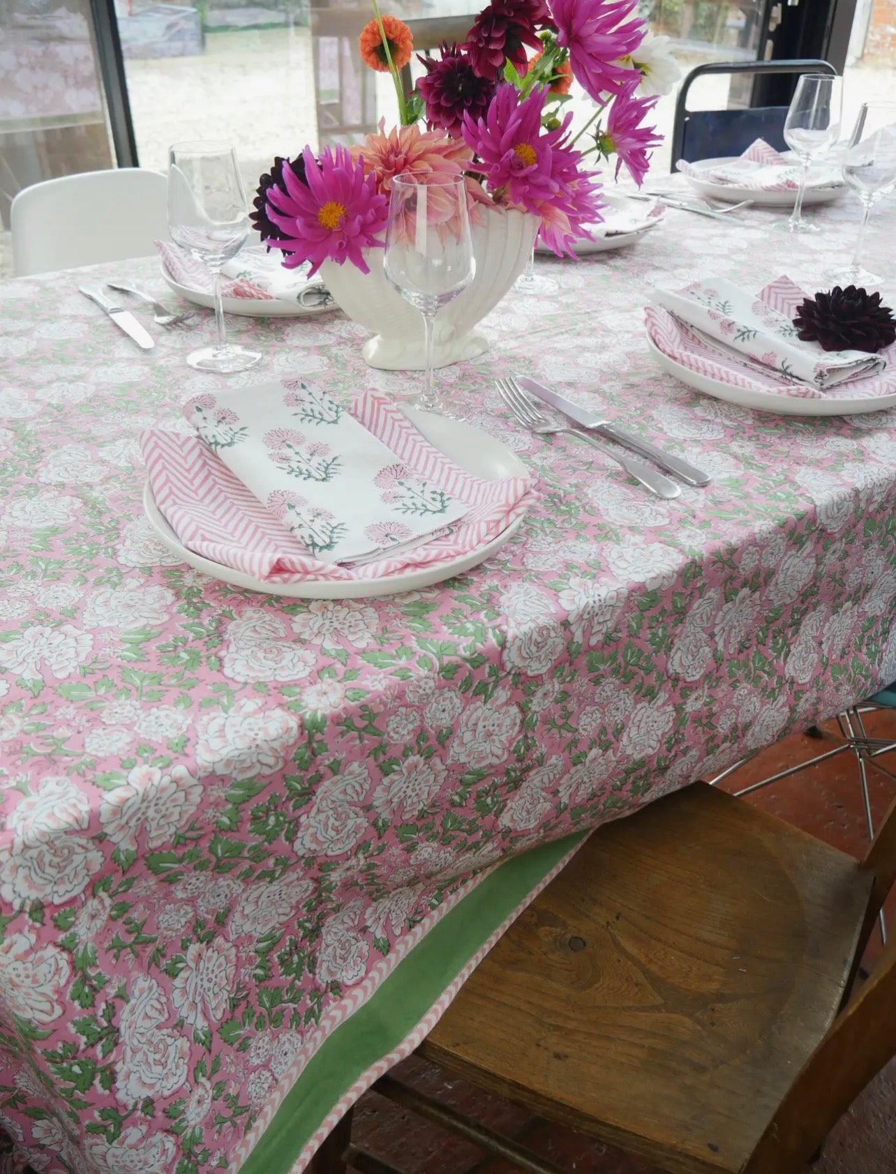 Pink in Bloom Cotton Tablecloth