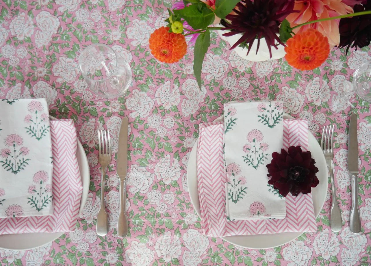 Pink in Bloom Cotton Tablecloth