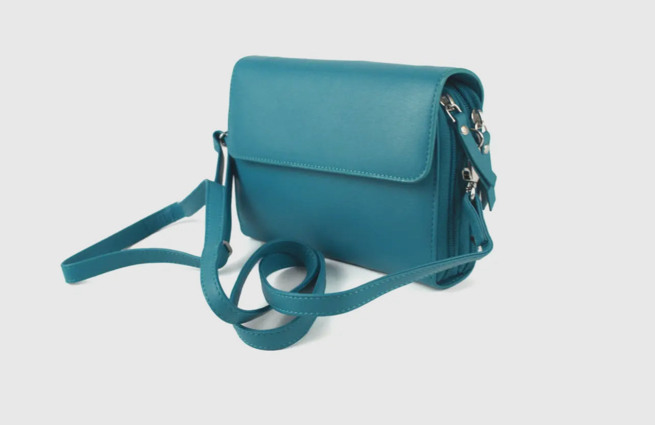 Blue Leather Shoulder Bag - Jaclyn