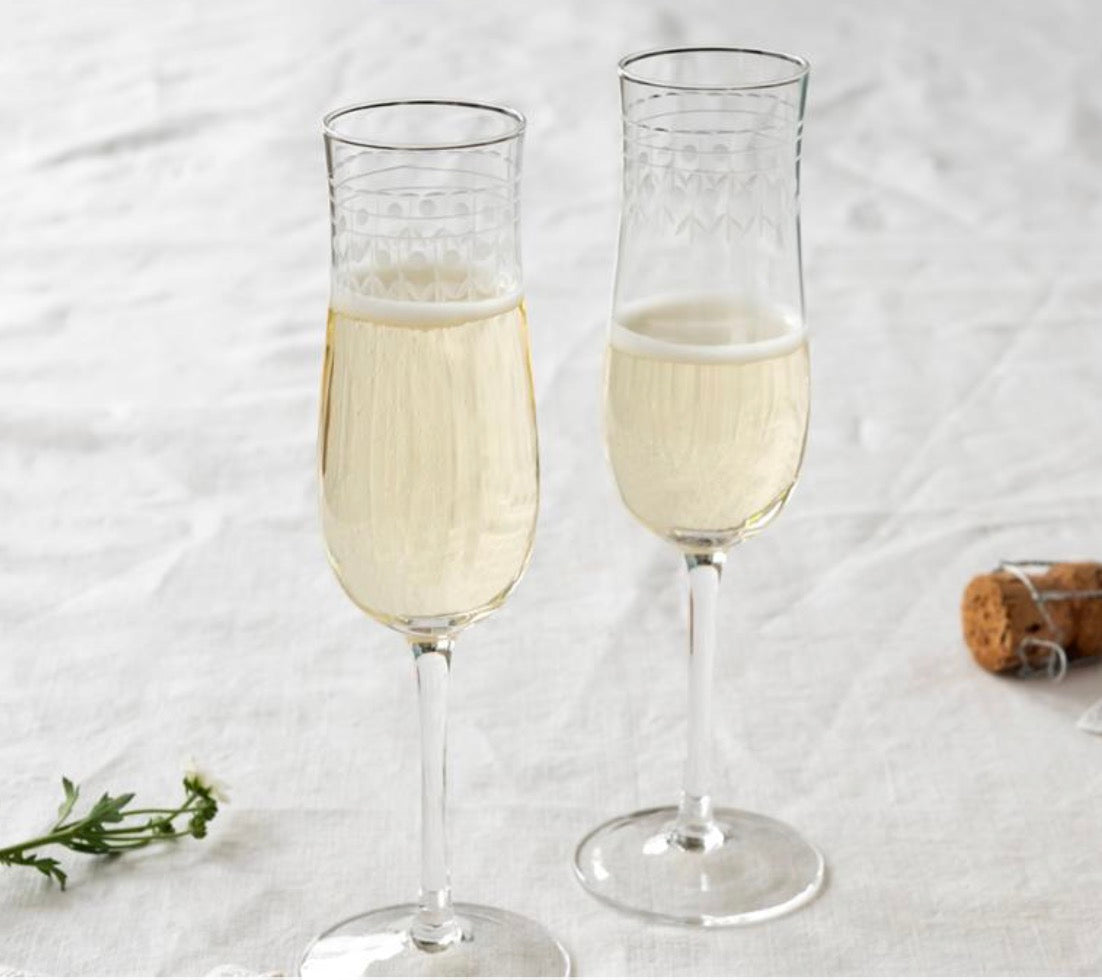 Vintage Etched Champagne Glasses - 200ml