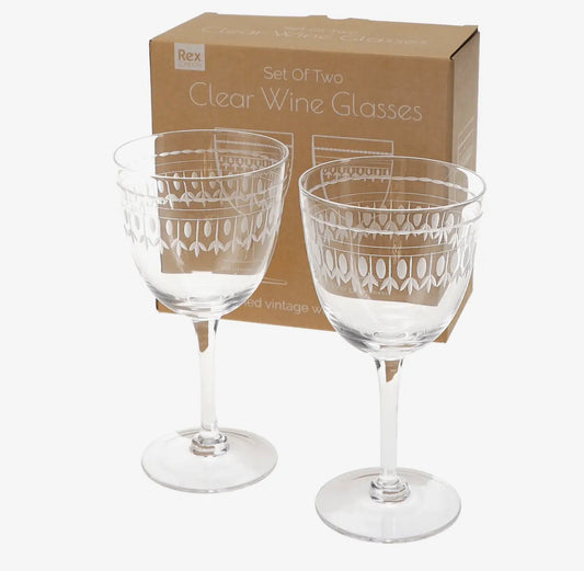 Vintage Etched Wine glasses- Set of 2