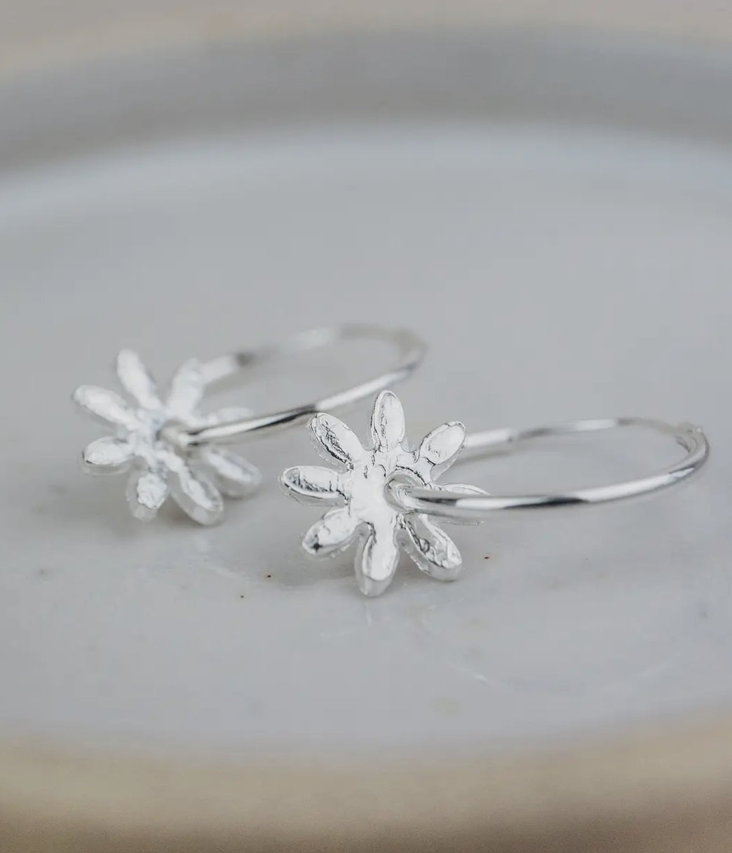 Lucy Kemp - Sterling Silver Daisy Charm Hoops