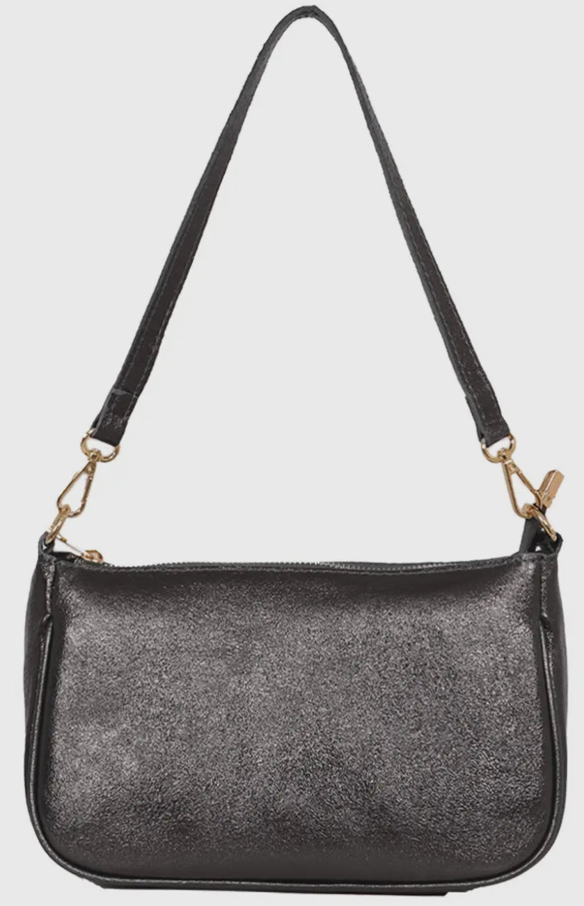 Leather Baguette Bag - Gun Metal