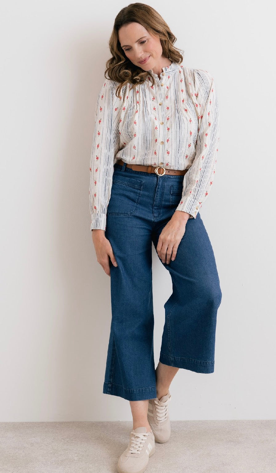 Flora Blouse - Cotton with embroidered Stripe