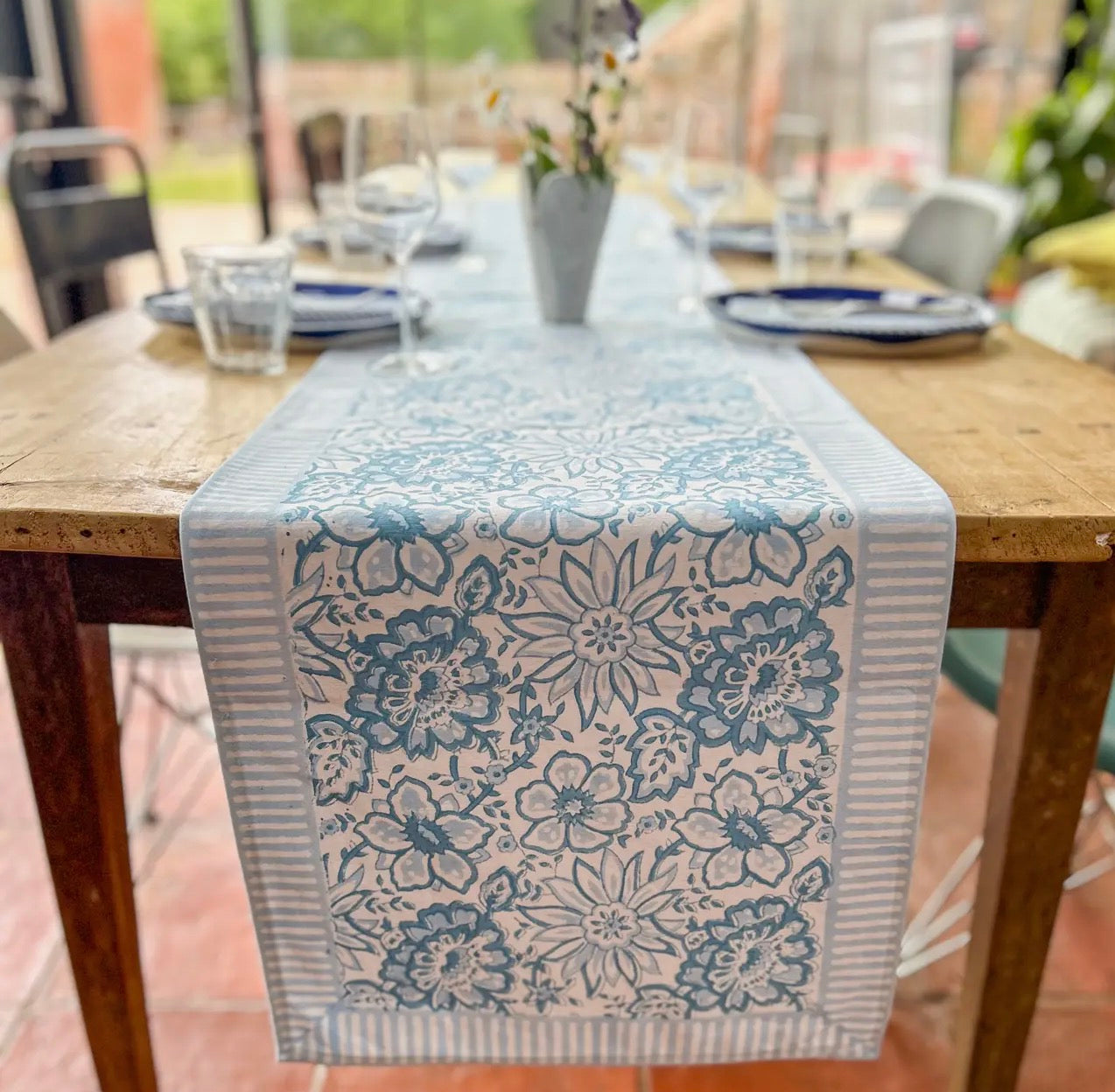 Meadow Blue Hand Printed Table Runner