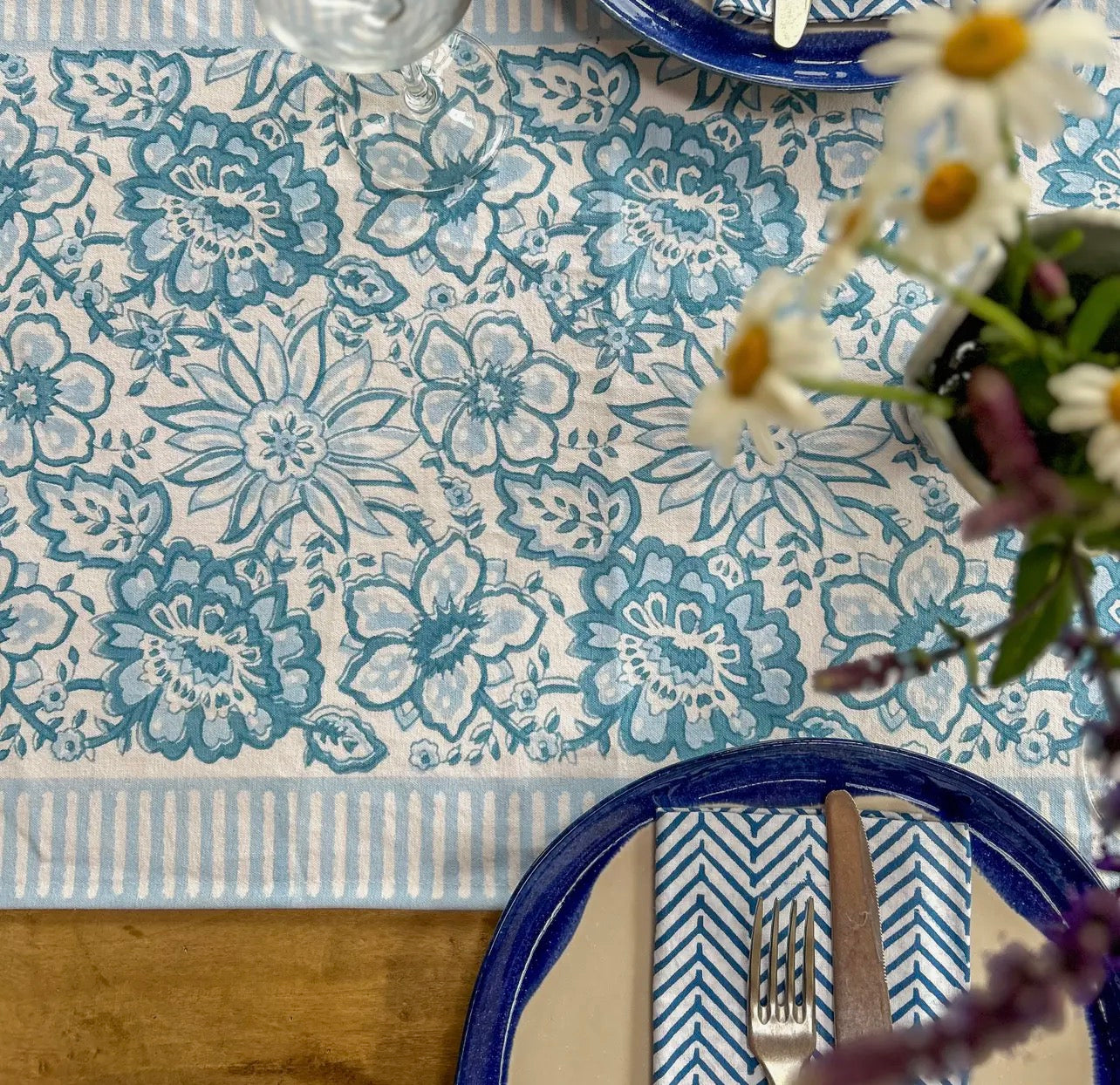 Meadow Blue Hand Printed Table Runner