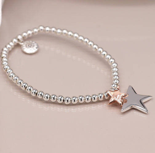Silver Plaited Bracelet with Double Star
