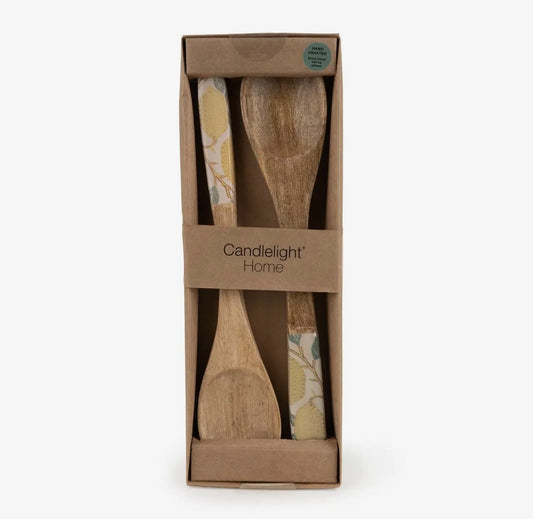 Mango Wood Salad Servers - Vintage Fruit Design