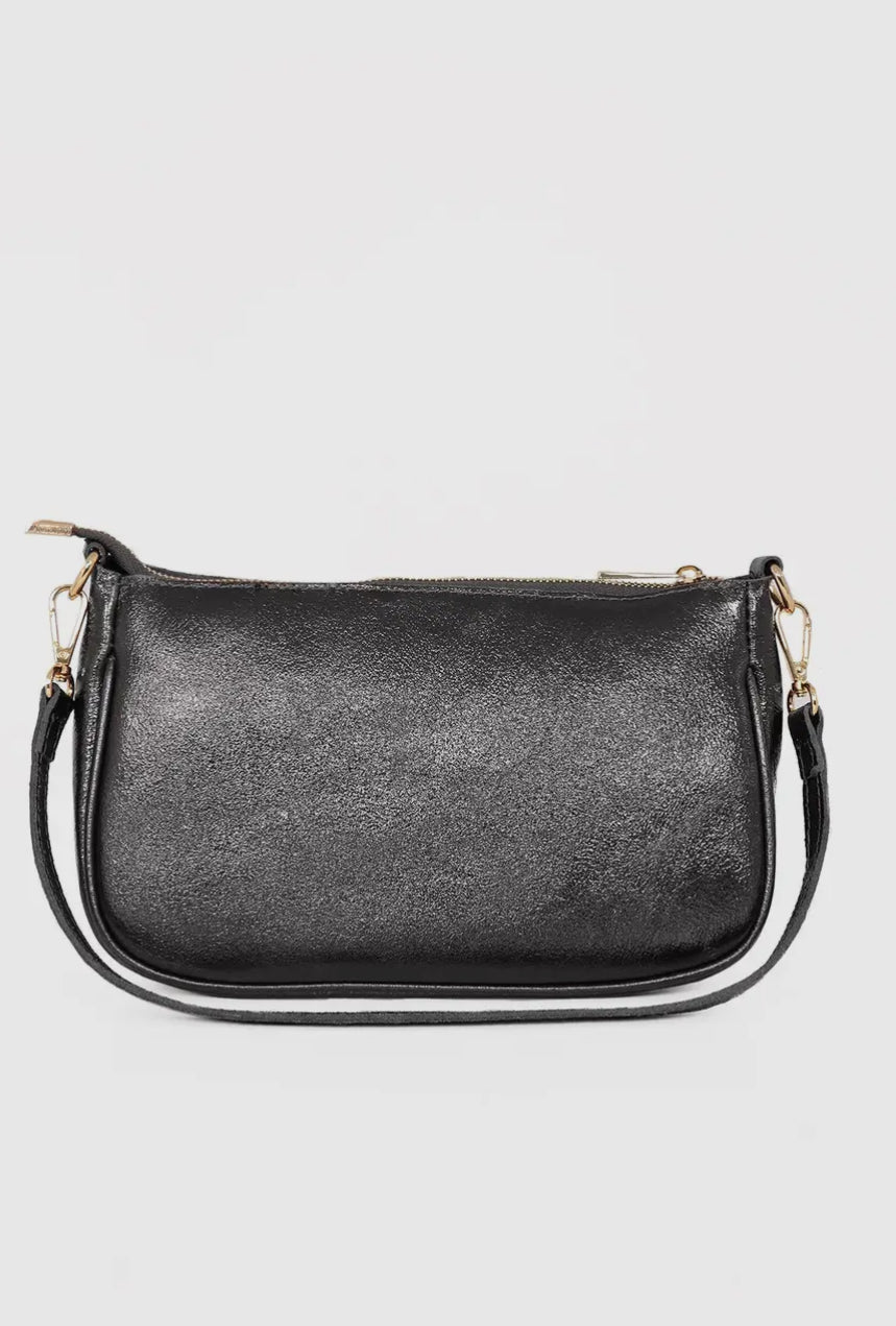 Leather Baguette Bag - Gun Metal