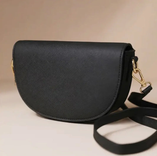 Vegan Leather Half Moon Black Bag