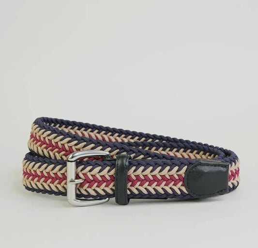 Men’s Chevron Woven Belt - Wine/Navy/Biscuit - size small